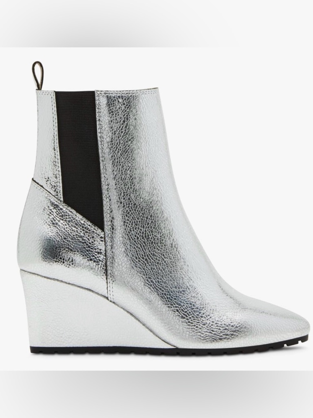 Silver Wedge Chelsea Ankle Boot with Elastic Side Panel